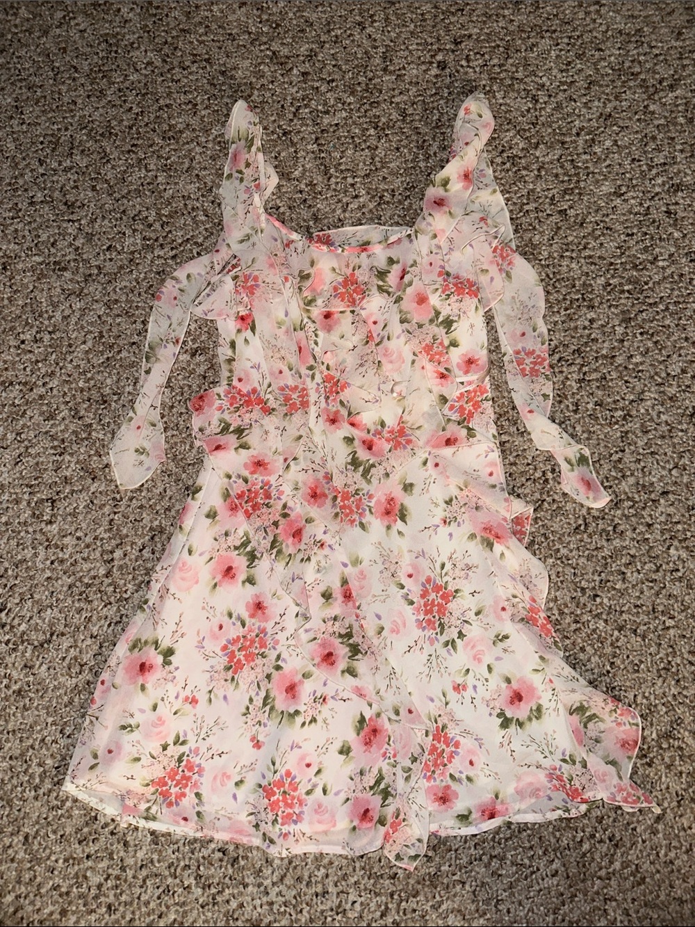 Girls Floral Pink Ruffle Sundress
